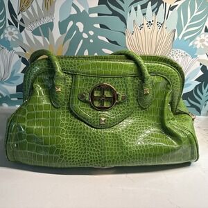 Large Green Alligator Vegan Iman Large Satchel Handbag Purse Chic Hobo Bag